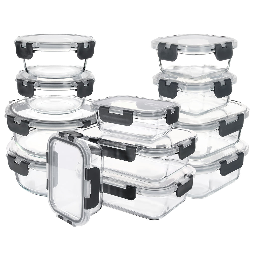 24pcs Airtight Glass Food Storage Containers Set, Leak-Proof, Microwave, Oven, Freezer, Dishwasher Safe, - 12 Containers & 12 Lids For Meal Prep And Lunch