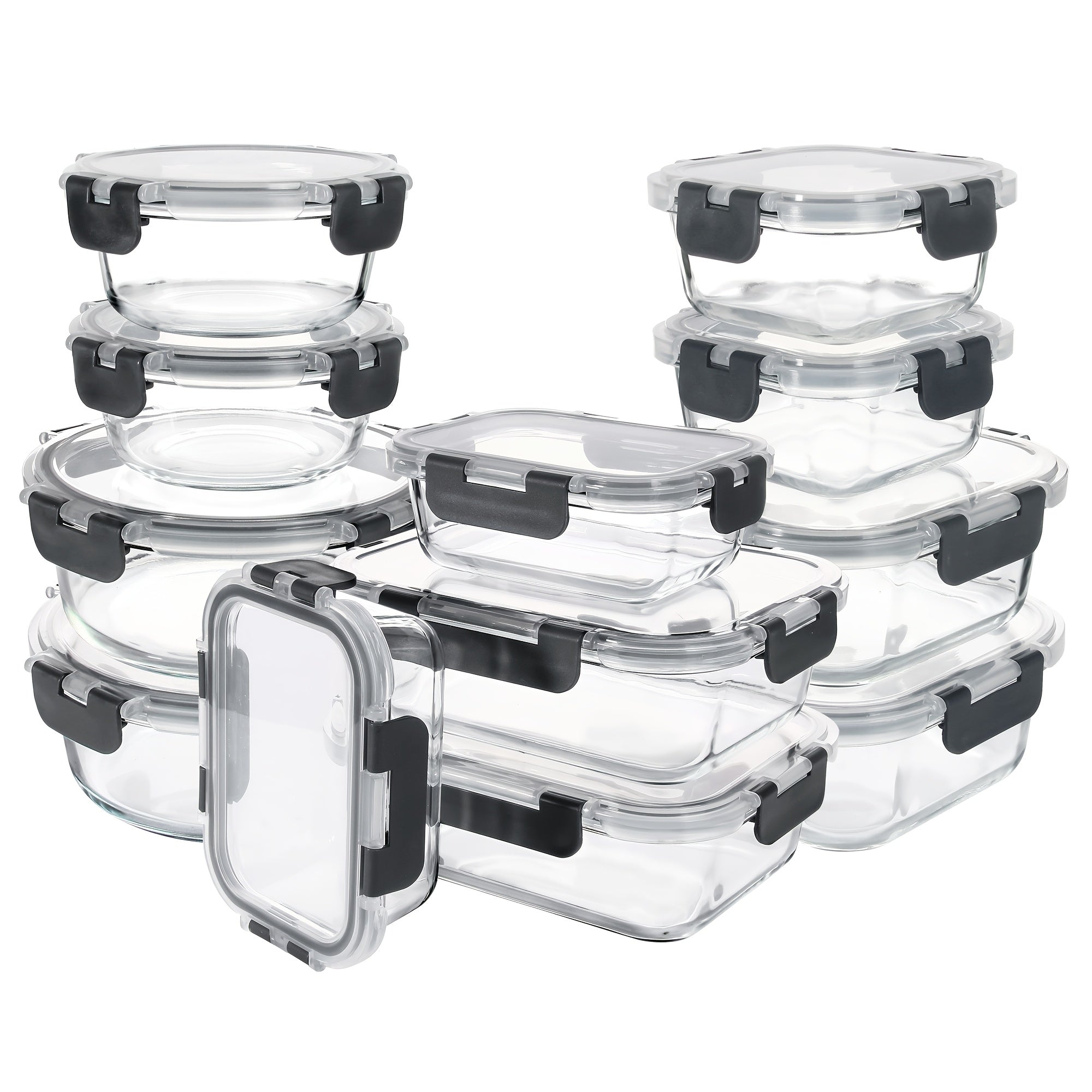 24pcs Airtight Glass Food Storage Containers Set, Leak-Proof, Microwave, Oven, Freezer, Dishwasher Safe, - 12 Containers & 12 Lids For Meal Prep And Lunch