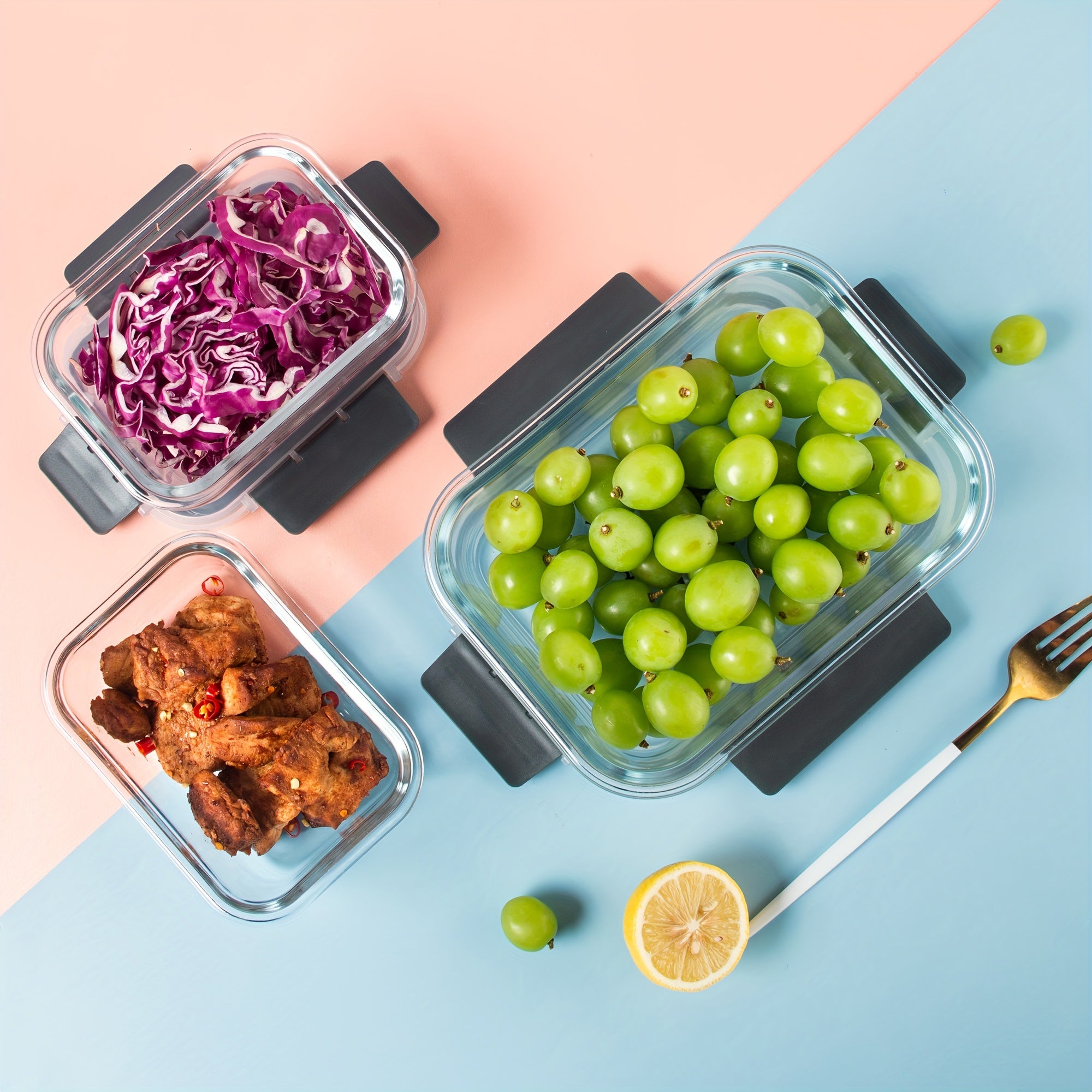 Glass Meal Prep Containers with Steam Vent, Food Storage Containers with Airtight Lids, for Home Kitchen Office Lunch Portion Control