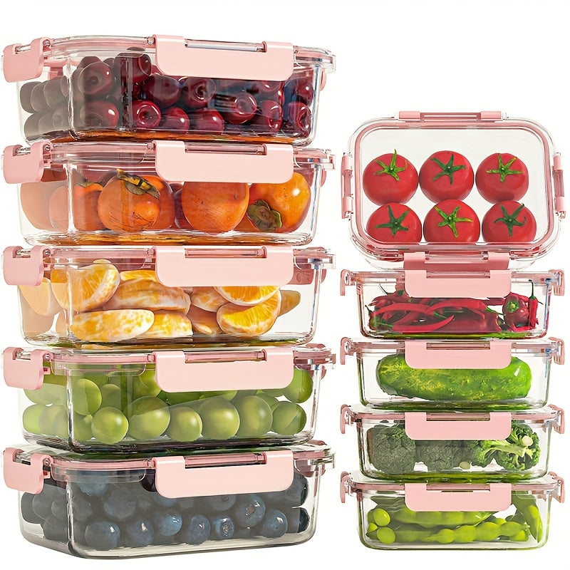 Stackable 20pcs Glass Food Container (10 Lids + 10 Containers) - Multi-purpose Meal Prep And Pantry. With Airtight Lids, Oven, Microwave, Refrigerator And Dishwasher Safe. Durable, Space-saving Design Improves Heating Efficiency And Organization.
