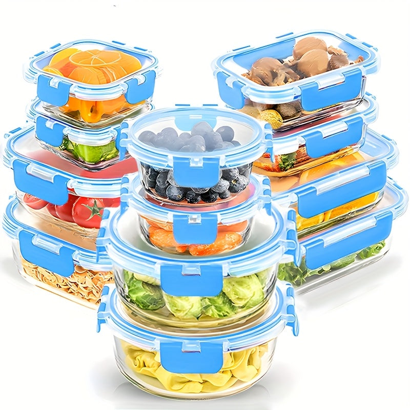 24pcs (12 LIDS + 12 Glass Bowls) Glass Meal Preparation Containers, Reusable And Stackable Food Storage Containers With LIDS That Are Leak-proof For Camping, Picnics, Schools, Offices And Colleges, Kitchen Storage Boxes And Kitchen Accessories