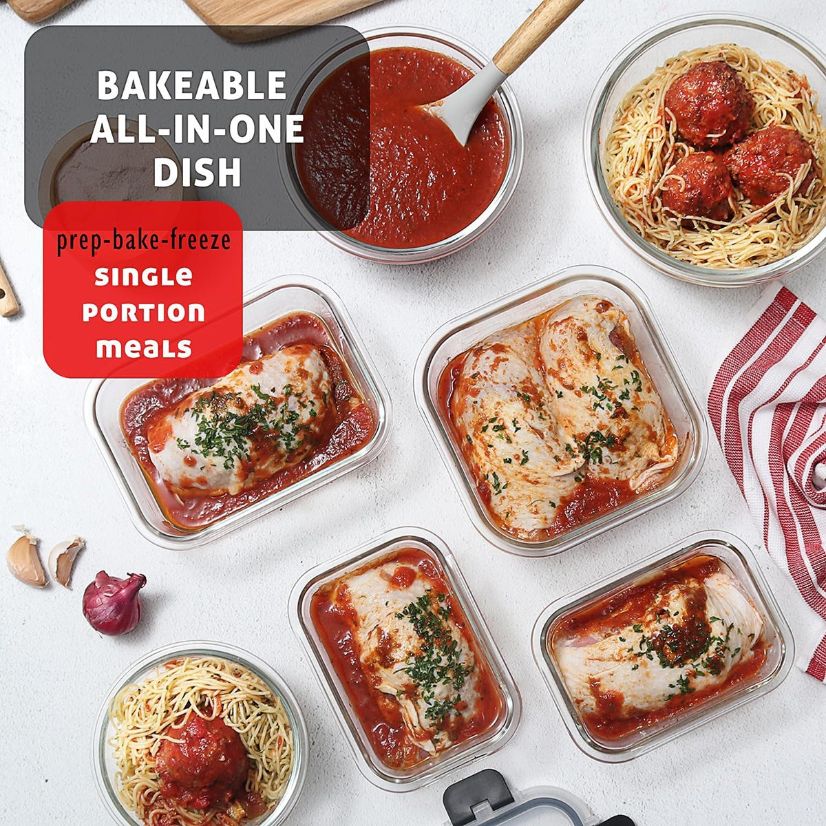 Glass Crisper Set with Lid, Glass Food Container, Thickened Lead-Free Glass, Suitable for Lunch, Meal Preparation, Refrigerator, Freezer, Bento Container, Sealed Snap Lid, Bisphenol A Free