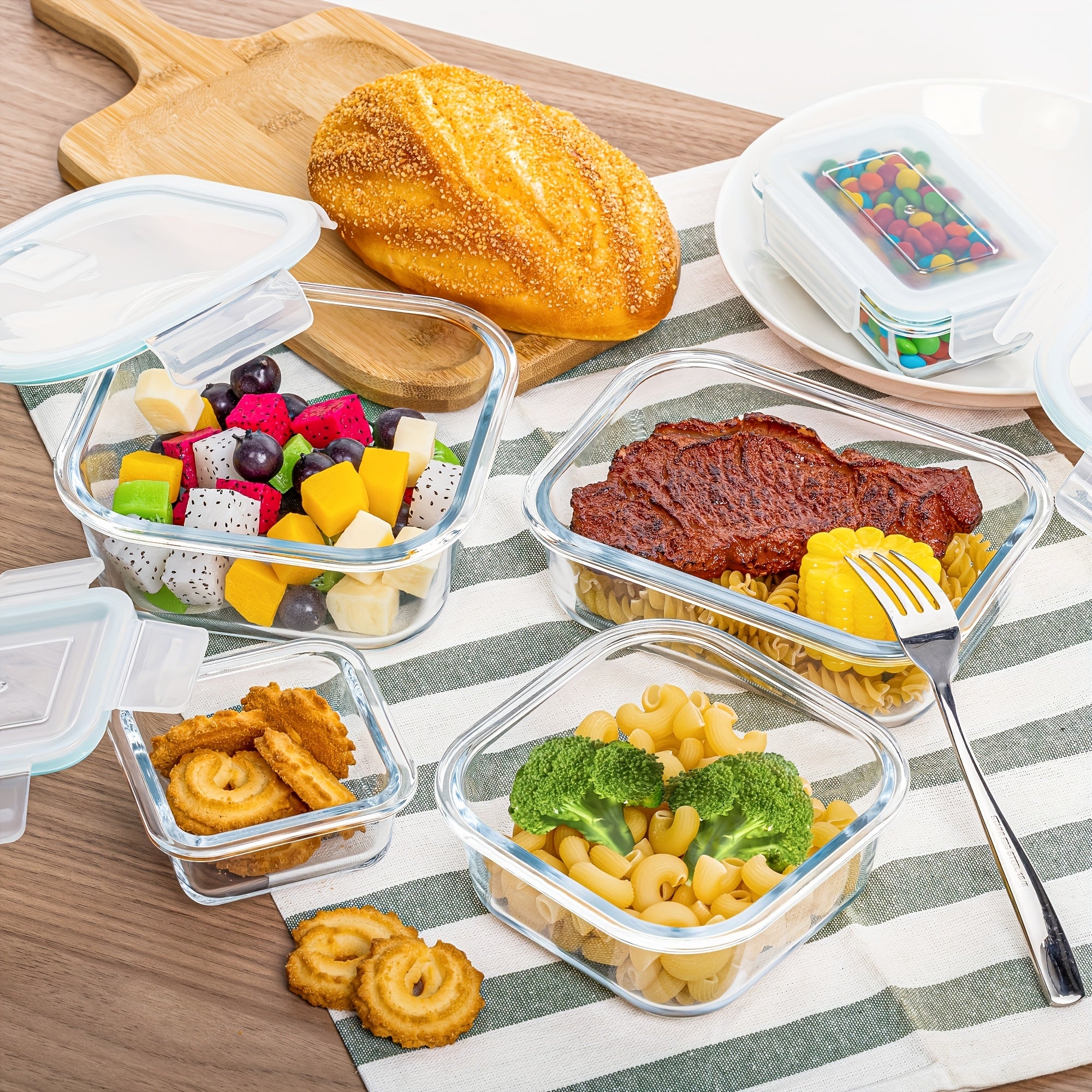 15/12/6pcs Set of Glass Food Storage Containers with Lids, Meal Prep Containers, and Leak-Proof Locking Lunch Boxes for Microwave, Oven, Freezer, and Dishwasher Safe