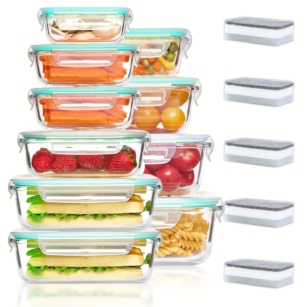 15/12/6pcs Set of Glass Food Storage Containers with Lids, Meal Prep Containers, and Leak-Proof Locking Lunch Boxes for Microwave, Oven, Freezer, and Dishwasher Safe