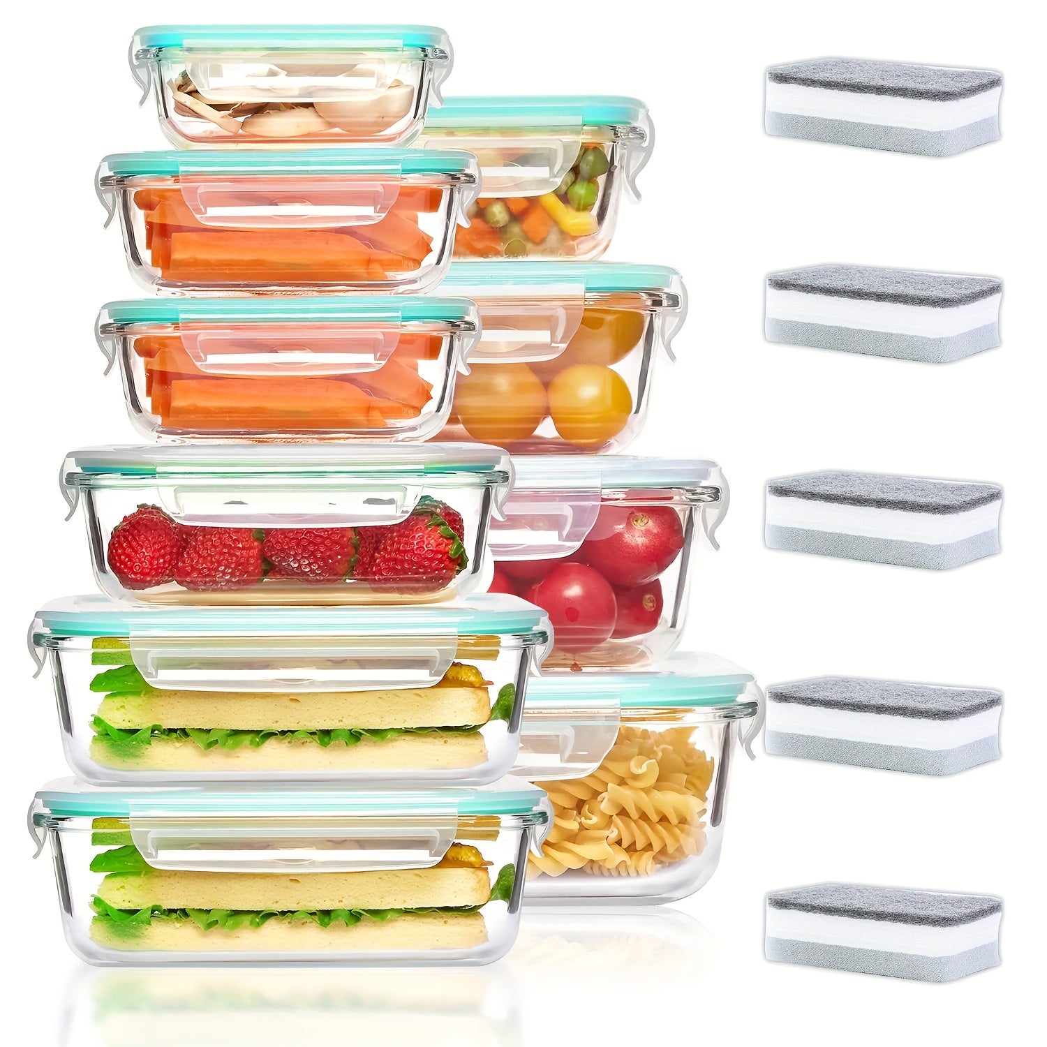 15/12/6pcs Set of Glass Food Storage Containers with Lids, Meal Prep Containers, and Leak-Proof Locking Lunch Boxes for Microwave, Oven, Freezer, and Dishwasher Safe