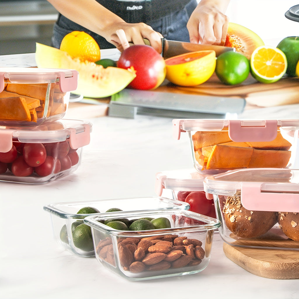 24 Pieces (12 Containers +12 Lids) High Borosilicate Sealed Lid Food Storage Container Glass, Reusable, Suitable For Food Storage In Microwave Ovens, Ovens, Refrigerators, Dishwashers, Offices, Schools, And Camping