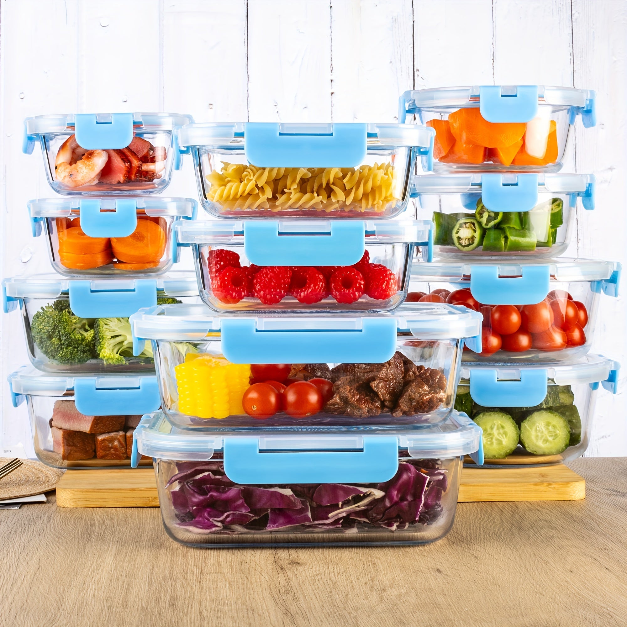 24pcs Airtight Glass Food Storage Containers Set, Leak-Proof, Microwave, Oven, Freezer, Dishwasher Safe, - 12 Containers & 12 Lids For Meal Prep And Lunch