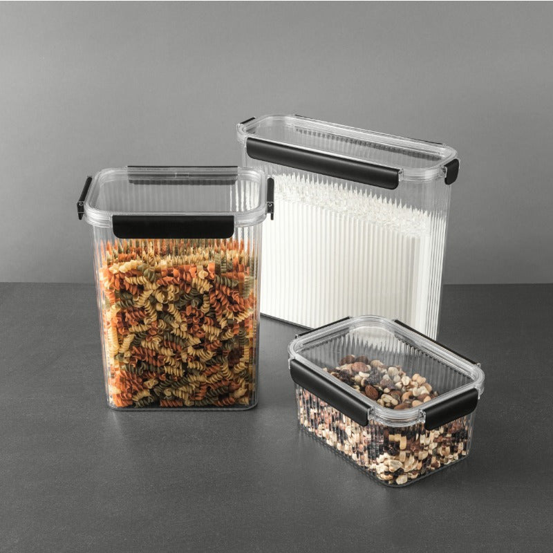 6pcs Glass Food Storage Container Set with Airtight Snap-Lock Lids - BPA-Free, Microwave Safe, Clear Stackable Pantry Organizers with Black Knobs (Large 21.3+7.3+20.5 Cup Capacity) for Cakes, Leftovers, Dry Goods - Ideal for Kitchen & Dining, Ideal Gift