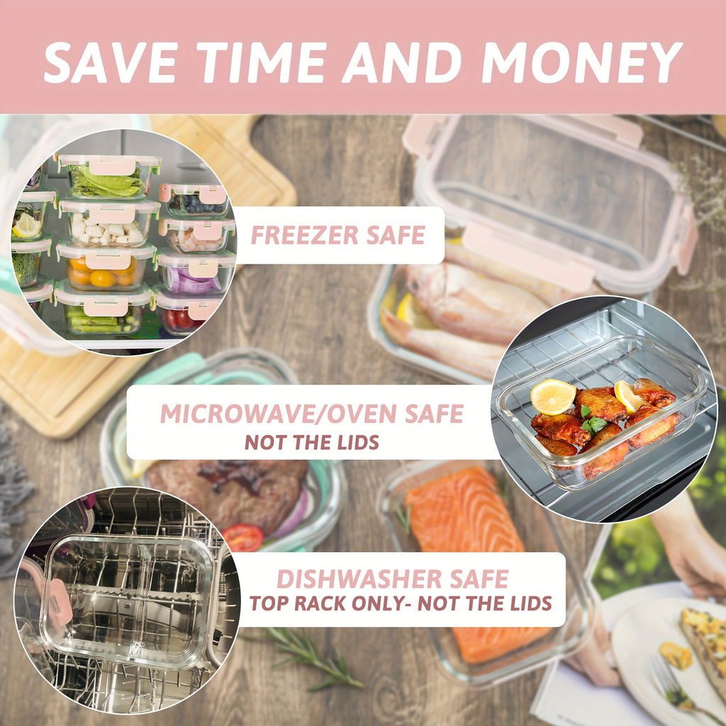 [12-PACK] Glass Food Storage Containers Set, Glass Food Meal Prep Containers with Leakproof Airtight Lids, Perfect for Home Kitchen Office Lunch Portion Control
